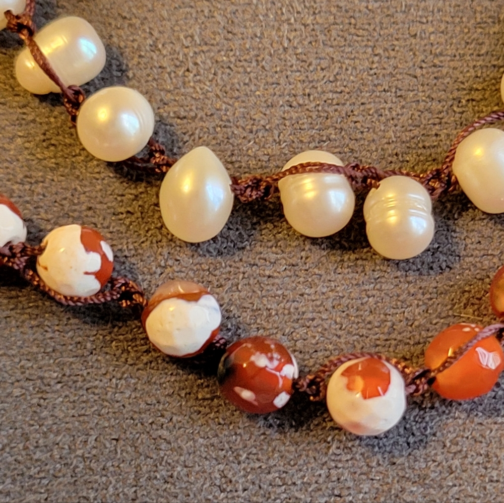 Lizou Freshwater Pearl & Red Bead Wrap Bracelet (or Necklace) - Picture 3 of 5